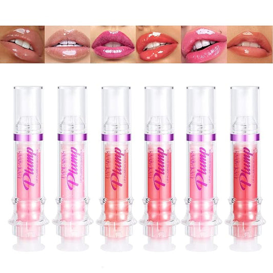 6pcs Lip Plumping Booster Gloss Set, High Shine Glossy & Pearl Effect, 6 Colors Hydrating Liquid Lipstick Set, Infused with Hot Chili Extract for Plumper Looking Lips-VivaGrace Women