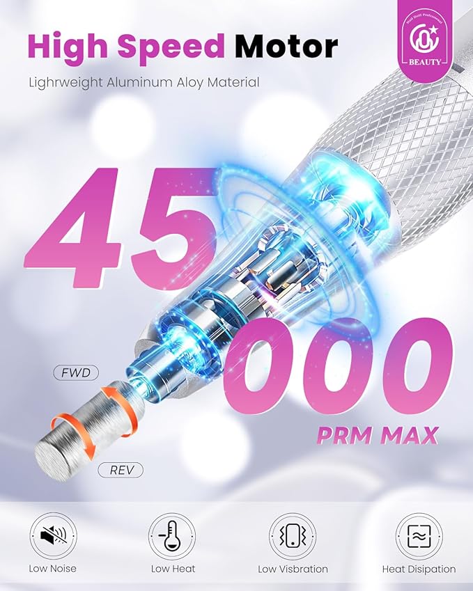 CozyZen Cordless Electric Nail Drill, 45000 RPM Rechargeable Diamond E-File, Portable & Low Noise for Acrylic/Gel Nails, Manicure & Pedicure - Professional & Home Use-VivaGrace Women