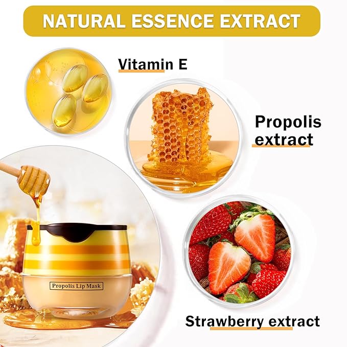 NVLEPTAP 2PCS Bee Lip Balm Honey Pot Honey & Strawberry Lip Balm Moisturizing Honey Lip Mask Lip Care Products Lip Balm with Wand-VivaGrace Women
