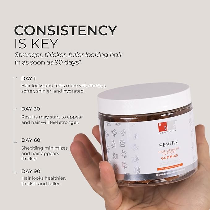 DS Labs Revita Hair Vitamin Gummies - Thickening & Strengthening Hair Supplement with Biotin, Zinc, Iron, Magnesium, Vitamin D & Melatonin, Fuller, Healthier-Looking Hair, Vegan & Gluten-Free-VivaGrace Women