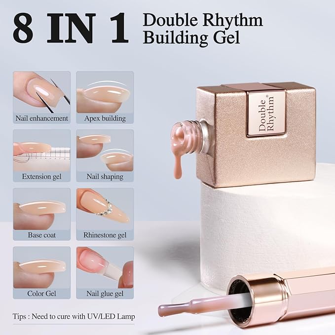 Double Rhythm Clear Gel Nail Polish 15ml Nail Strengthener in a Bottle Nail Extension Hard Gel Soak Off Long Lasting UV Gel (Pastel Nude 8 in 1-8)-VivaGrace Women