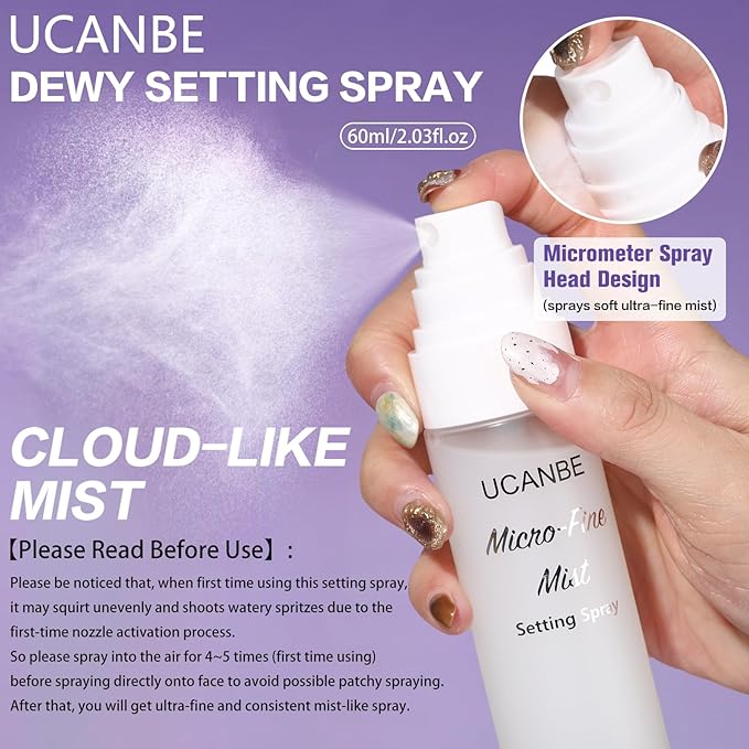 UCANBE Dewy Setting Spray for Makeup, Long Lasting Hydrating Make Up Finishing Spray for Face, Micro-Fine Mist Fixing Spray for Dewy Glow Finish, Lightweight & Waterproof for up to 16 Hours Wear-VivaGrace Women