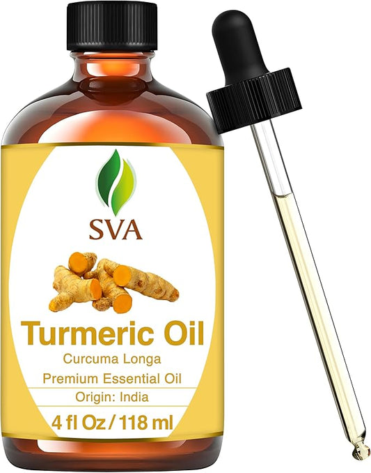 SVA Turmeric Essential Oil – 4 Fl Oz – 100% Natural Turmeric Oil - for Diffuser, Hair Care, Face, Skin Care, Aromatherapy, Scalp and Body Massage, Soap and Candle Making – with Dropper-VivaGrace Women