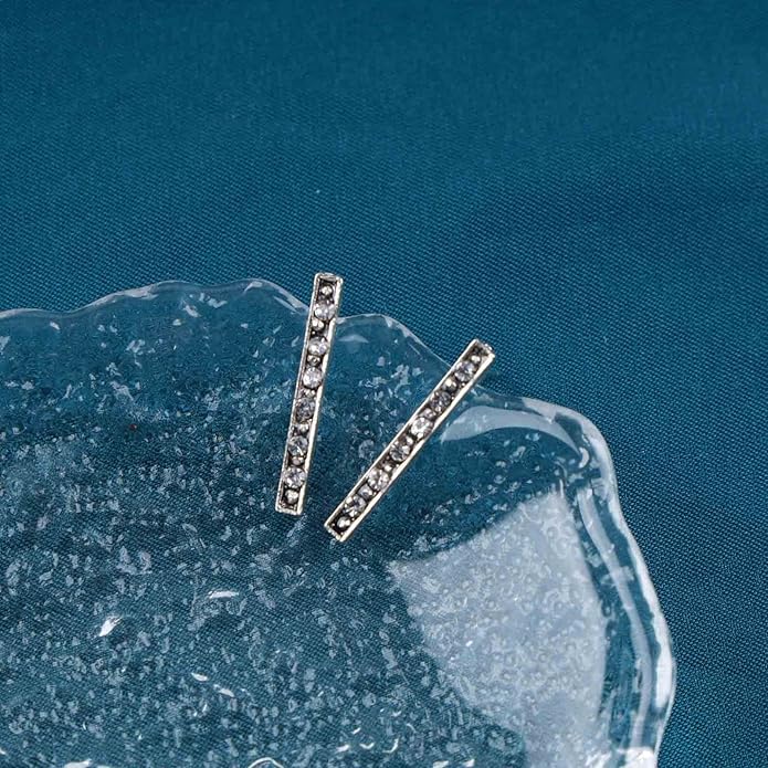Geometric Crystal Bar Earrings Silver Cz Bar Stick Earrings Cz Rhinestone Bar Stud Earrings Silver Minimalist Earrings Jewelry for Women and Girls-VivaGrace Women