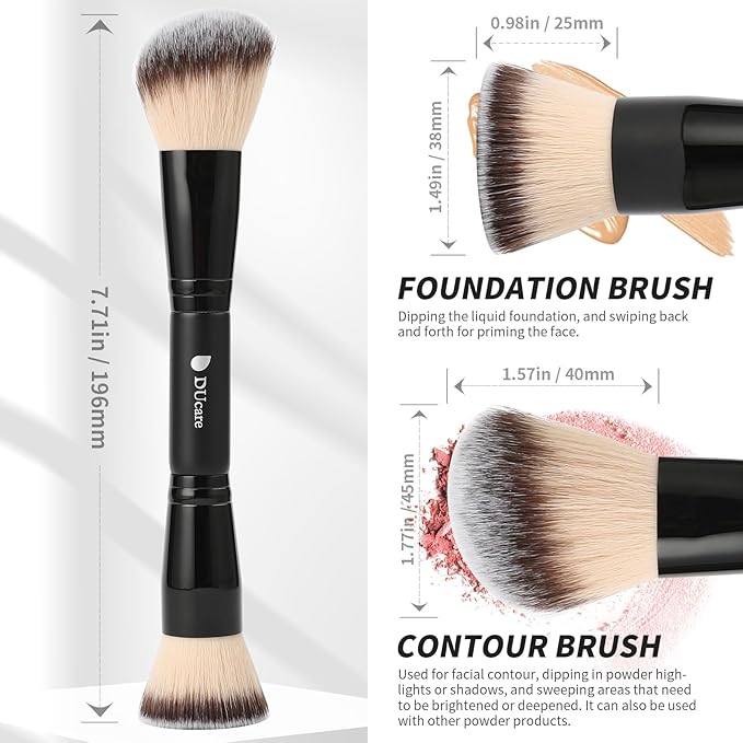 DUcare Foundation Brush Contour Bronzer Double Ended Makeup Brush for Blending Liquid Powder Concealer Cream Blush Buffe Black-VivaGrace Women