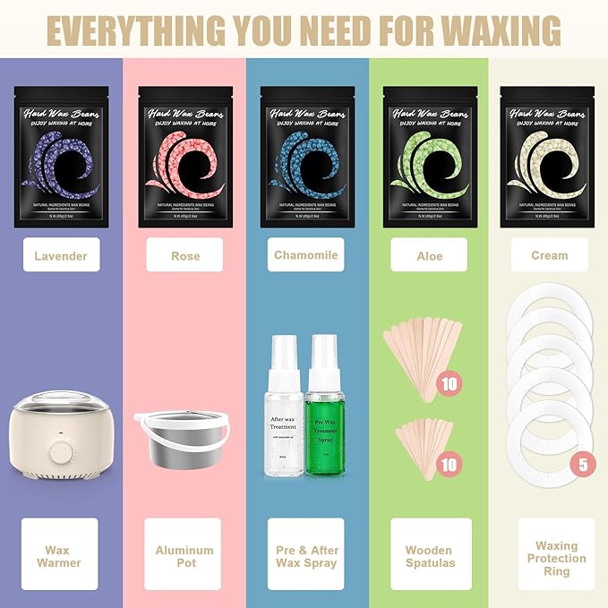 Waxing Kit - TIKESI Wax Warmer for Hair Removal, Hard Wax Kit with 14oz 5 Bags Hard Wax Beans for Full Body, Legs, Face, Eyebrows, Bikini, Brazilian Waxing Kit for Women Men-VivaGrace Women