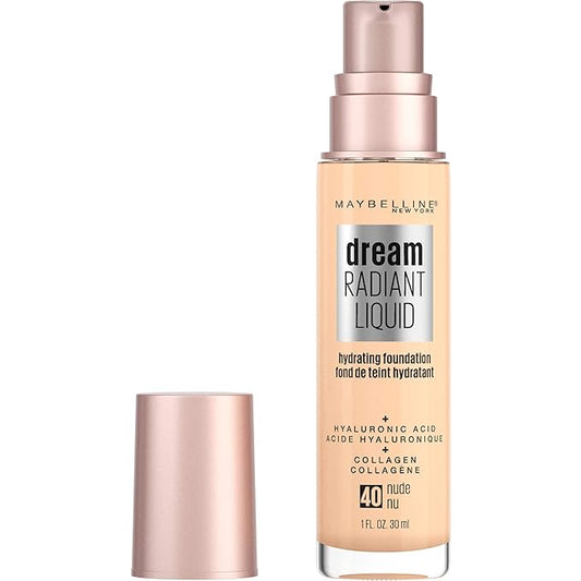 Maybelline Dream Radiant Liquid Medium Coverage Hydrating Makeup, Lightweight Liquid Foundation, Nude, 1 Fl; Oz-VivaGrace Women