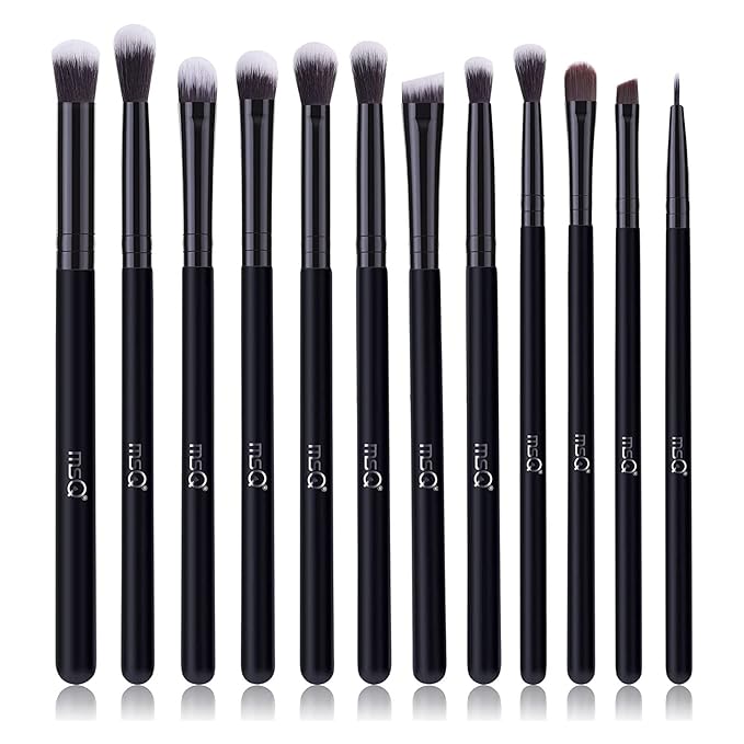MSQ Eye Makeup Brushes 12pcs Eyeshadow Makeup Brushes Set with Soft Synthetic Hairs & Real Wood Handle for Eyeshadow, Eyebrow, Eyeliner, Blending(Black without bag)-VivaGrace Women