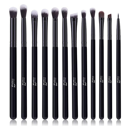 MSQ Eye Makeup Brushes 12pcs Eyeshadow Makeup Brushes Set with Soft Synthetic Hairs & Real Wood Handle for Eyeshadow, Eyebrow, Eyeliner, Blending(Black without bag)-VivaGrace Women