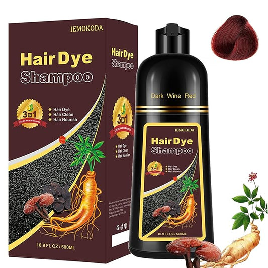 Herbal Burgundy Hair Dye Shampoo - Instant 3-in-1 Gray Coverage for Women & Men, 16.90 Fl OZ (Dark Wine Red)-VivaGrace Women