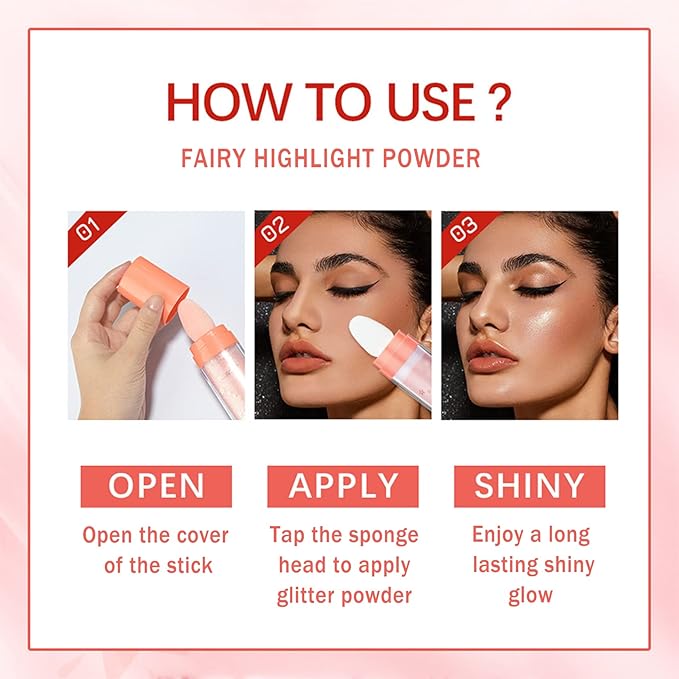 Polvo De Hadas Highlighter Powder Stick Body Shimmer Glitter Makeup, High Gloss Sparkle Highlight Powder for Face Eyes Lips Hair Body Cosmetic Tiktok Makeup - White Moonbeam-VivaGrace Women