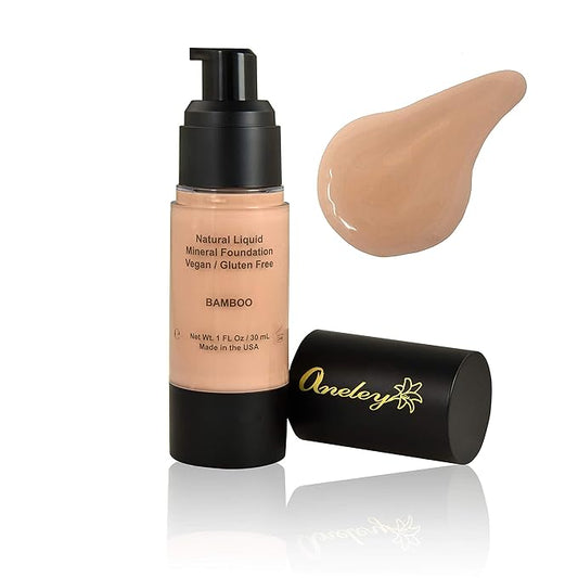 liquid mineral foundation organic natural vegan cruelty free chemical free full coverage aloe base highly pigmented lightweight formula acts as a moisturizer, sunblock and skin care (Bamboo)-VivaGrace Women