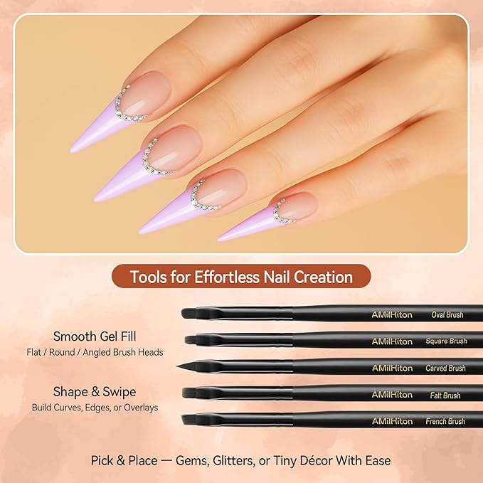 8PCS Nail Art Brushes for Builder Gel, Polygel & Polish – Flat, Round, Liner, French Tip & Detail Brushes for 3D Acrylic Flowers – Professional Nail Painting & Design Tools-VivaGrace Women