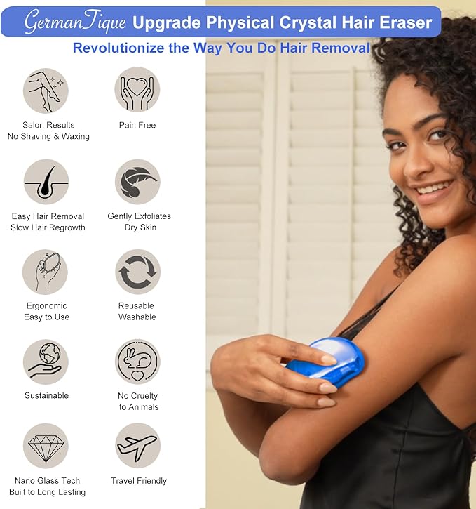 Crystal Hair Eraser,Natural Crystal Hair Remover,Reusable Painless Nano Glass Hair Removal Device Without Shaver,Gentle Crystal Epilator and Exfoliator for Soft Silky Skin(Royal Blue)-VivaGrace Women