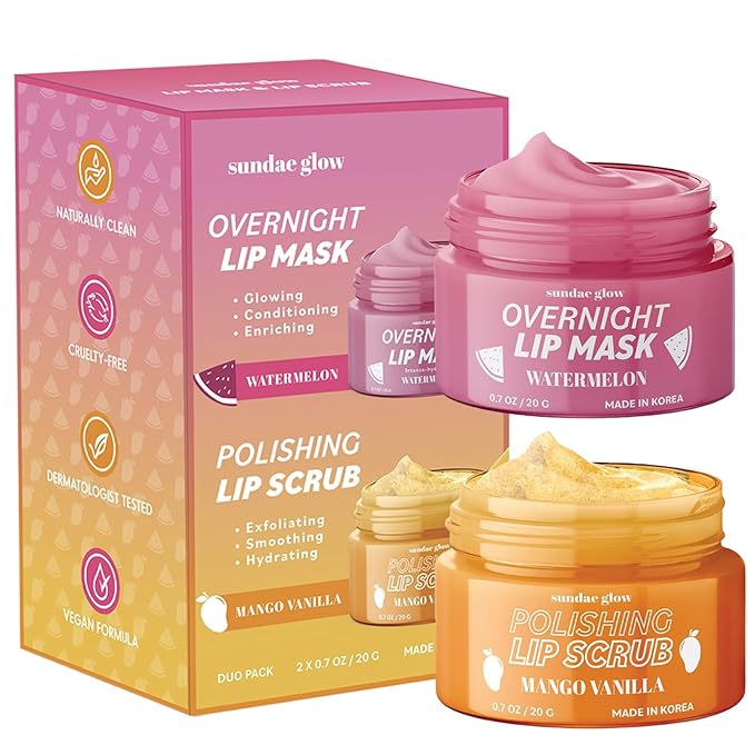 Mango, Vanilla & Watermelon Duo Lip Mask & Scrub - Dermatologist Tested, Anti-Aging, Korean Skin Care, Deep Hydration - Smooth, Soft & Plump Lips - Clean Beauty, Vegan, Non-GMO - 1 Pack-VivaGrace Women