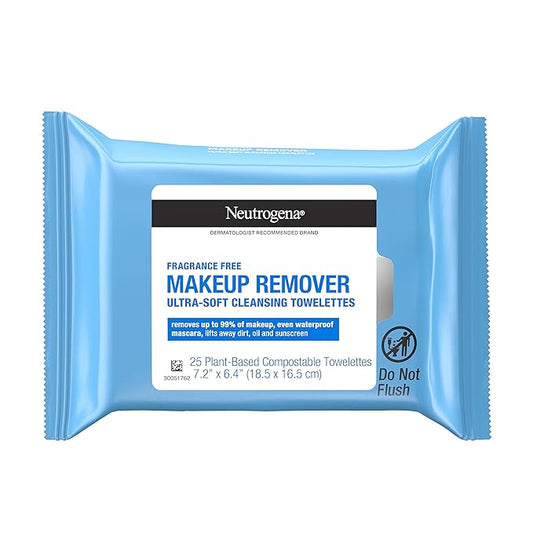 Neutrogena Fragrance-Free Makeup Remover Wipes, Daily Facial Cleanser Towelettes, Gently Removes Oil & Makeup, Alcohol-Free Makeup Wipes, 25 ct-VivaGrace Women
