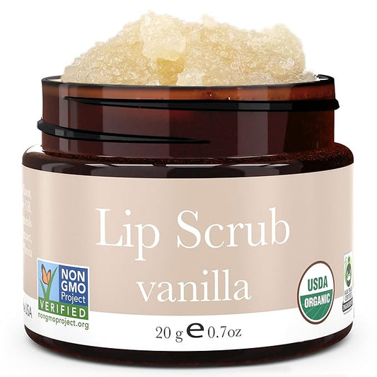 Organic Lip Scrub Vanilla - USA Made Exfoliating Lip Scrub with Natural & Organic Ingredients, Moisturizing Lip Exfoliator Scrub for Dry Lips, Lip Scrubber Exfoliator & Sugar Scrub for Smooth Lips-VivaGrace Women