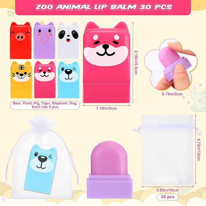 30 Sets Wild Animal Birthday Lip Balm Gifts Bulk Baby Shower Prizes Gift Girl Birthday Lip Balm Jungle Animal Party Favors for Preschool Toddler Boy Girl Classroom Prizes Classroom Prizes-VivaGrace Women