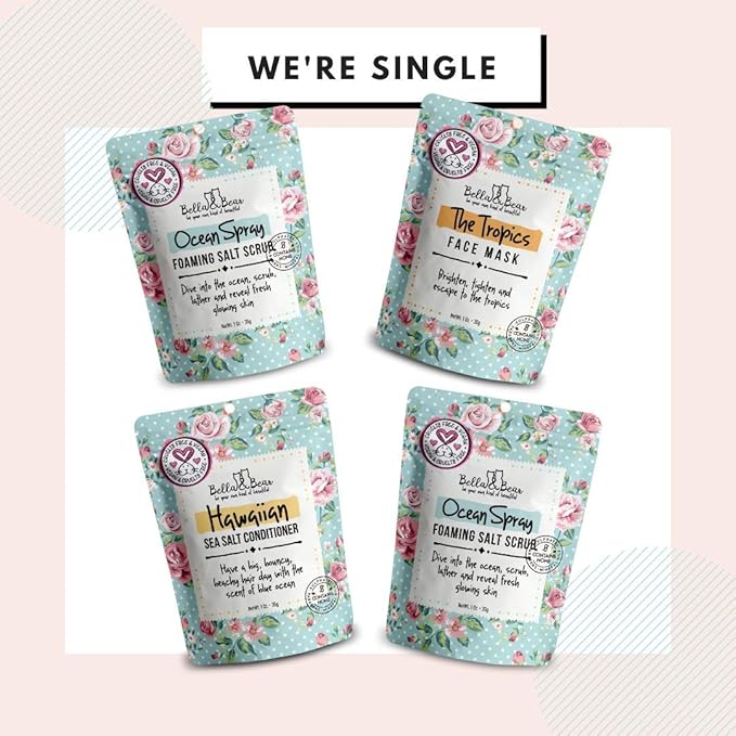 Bella & Bear Tropical Travel Pack, Self Care Kit, Includes Cruelty Free Shampoo, Conditioner, Body Scrub, Face Mask,1oz, Pack of 4-VivaGrace Women