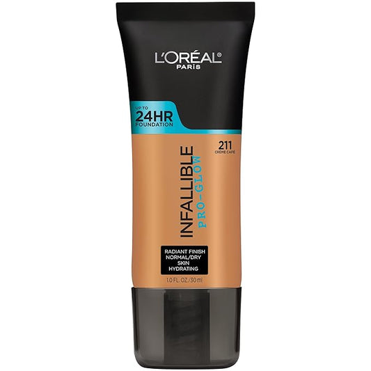 L'Oreal Paris Makeup Infallible Up to 24HR Pro-Glow Foundation, Creme Cafe, 1 fl oz.-VivaGrace Women