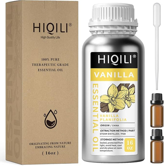 HIQILI 16 Ounces Vanilla Essential Oil, Strong Fragrance for Body Lotion, Candle Making, Soap, Aromatherapy -16 Fl Oz-VivaGrace Women