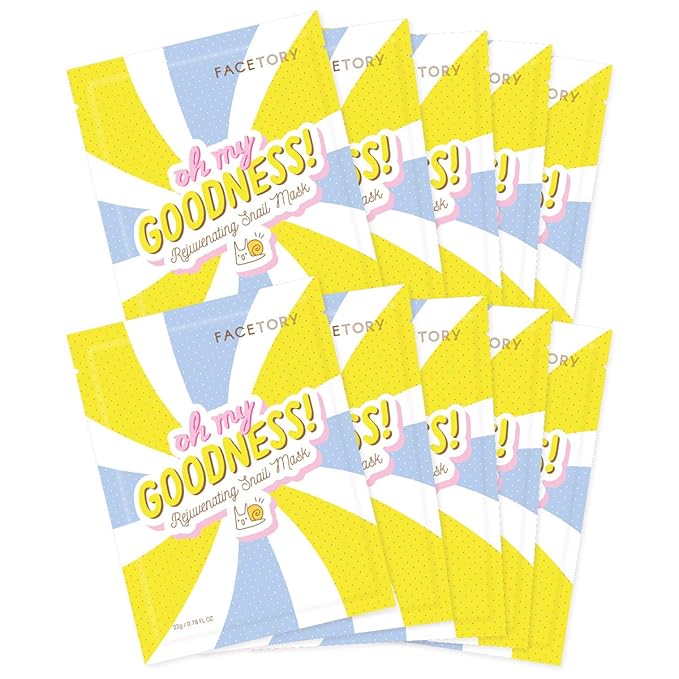 FACETORY K Beauty Face Mask Skin Care - OH MY GOODNESS REJUVENATING SNAIL Sheet Mask with Snail Essence & Hyaluronic Acid | Hydrate, Soothe, Seal in Moisture (10 Pack)-VivaGrace Women