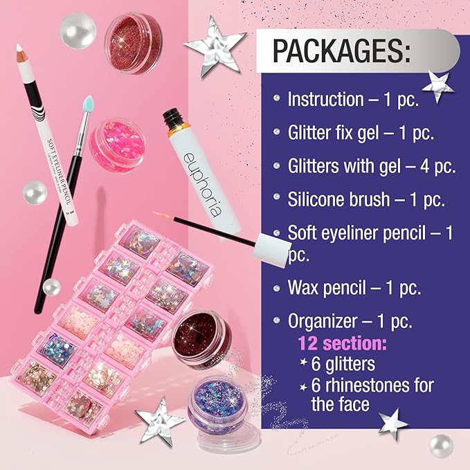 Euphoria makeup kit with glitter and gems/Professional makeup set-VivaGrace Women