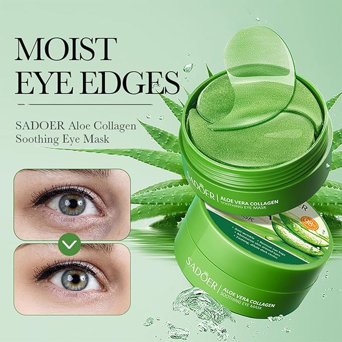 Aloe Vera Eye Masks - 60 PCS Under Eye Patches for Puffy Eyes and Dark Circles Treatments - Hydrating Eye Mask Skincare, Eye Gel Pads for Eye, Reduce Wrinkles and Fine Lines, Improve and Firm Eye Skin-VivaGrace Women