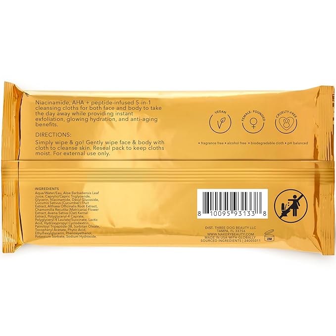 NAKERY 5 in 1 Infused Makeup Remover Wipes for Face - Gentle Cleansing for Women - Eye Makeup Remover for Sensitive Skin - Anti Aging Exfoliating