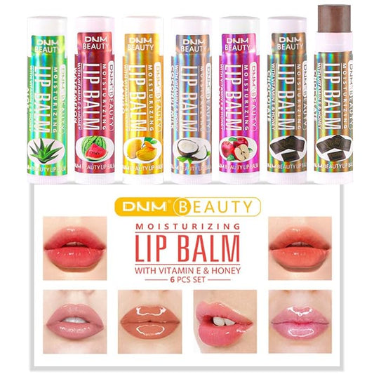 evpct 6Pcs Classic Fruit Flavour Flavored Lip Balm Set for Lip Care Chafed Chapped Cracked Lips,Natural Vitamin E Honey Aloe Vera Watermelon Mango Coconut Milk Apple Chocolate Moisturizing Lip Balm 2-VivaGrace Women
