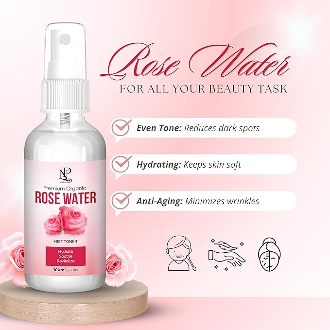 Rose Water 100ml, Refreshing Facial Mist for All Glowing Skin and Hair Types (Pack of 1)-VivaGrace Women