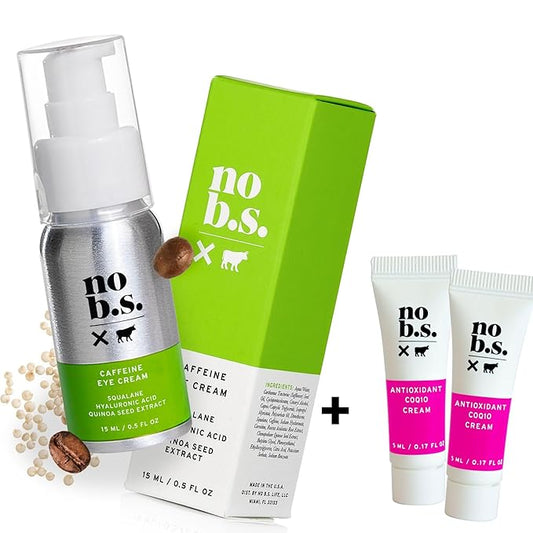 No B.S. Caffeine Eye Cream with Pure Hyaluronic Acid & Plant Based Squalane Oil, Under Eye Cream for Dark Circles & Puffiness, Skin Care for Women & Men, Travel Size, 0.5 FL Oz, and CoQ10 for Wrinkles-VivaGrace Women