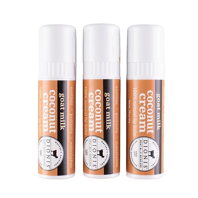 Dionis Goat Milk Skincare Coconut Cream Holiday Lip Balm Gift Set - Beeswax, Shea Butter & Coconut Oil Lip Care Products Made in The USA - Cruelty Free Lip Moisturizer For Chapped Lips, 0.28oz 3 Pack-VivaGrace Women
