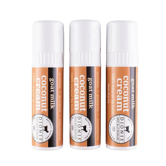 Dionis Goat Milk Skincare Coconut Cream Holiday Lip Balm Gift Set - Beeswax, Shea Butter & Coconut Oil Lip Care Products Made in The USA - Cruelty Free Lip Moisturizer For Chapped Lips, 0.28oz 3 Pack-VivaGrace Women