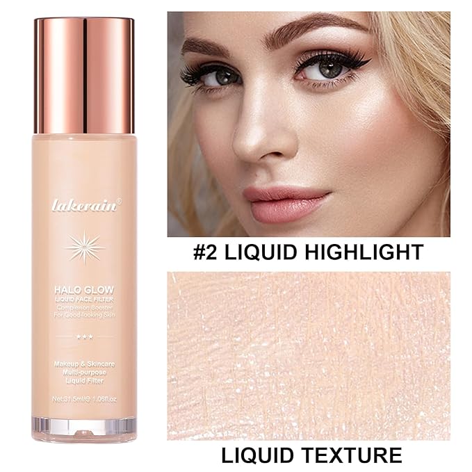 Natural Glow Liquid Filter Makeup, Longwear Face Luminizer, Complexion Booster For Any Part of the Body, Liquid Highlighter with Brush Kit, Infused Hyaluronic Acid, 1.06 fl oz (#02 FAIR/LIGHT)-VivaGrace Women