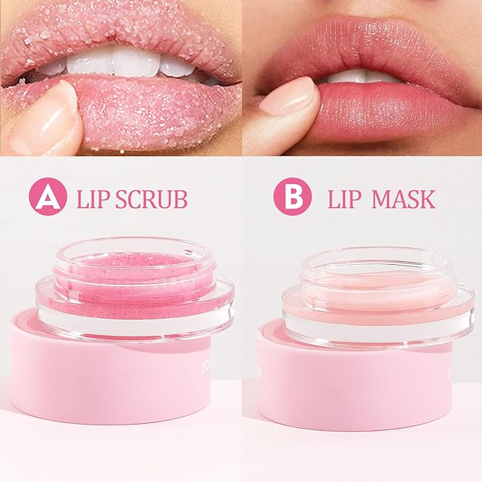 2 In 1 Lip Care Set - Lip Sleep Mask & Lip Scrub - Lip Wrinkles Improve - Cracked Lip Lipstick & Moisturizing Cream - Night Exfoliation Improve Dry and Peeling Lips - Suitable for All Skin Lip Primer-VivaGrace Women