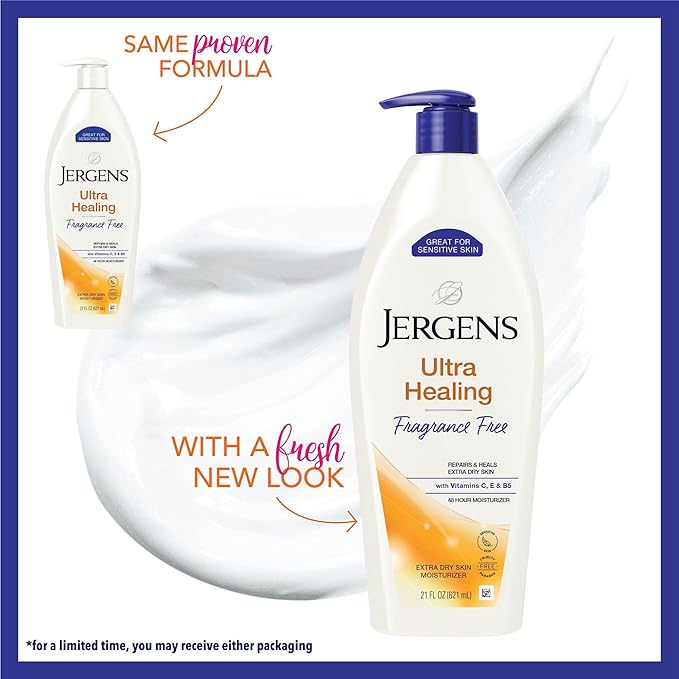 Jergens Ultra Healing Dry Skin Lotion, Hand and Body Moisturizer for Quick Absorption into Extra Dry Skin with Hydralucence Blend, Vitamins C, E and B5, White, 21 oz-VivaGrace Women