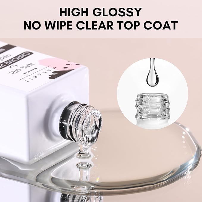 Makartt Gel Top Coat for Chrome Nail Powder - 15ml Clear No Wipe High Gloss Top Coat Gel Nail Polish Mirror Shine Long Lasting Easy Application, Soak off UV Lamp, DIY Home Salon Art Design-VivaGrace Women
