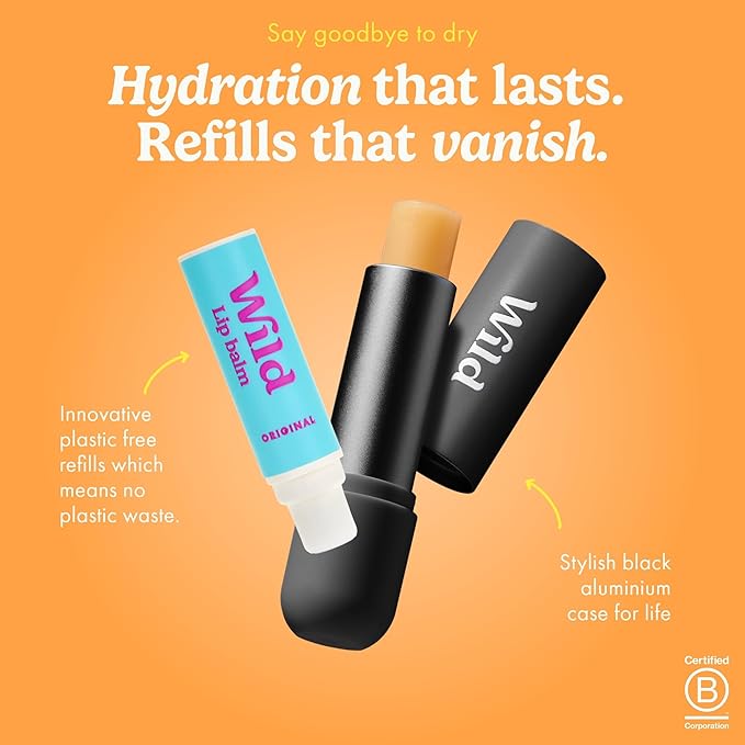 Wild Refillable Lip Balm Starter Kit - Includes Black Aluminum Case & 3 Pack Lip Balm Refills in a Variety of Scents - Includes Passionfruit Swirl, Original and Coconut & Vanilla Scents-VivaGrace Women