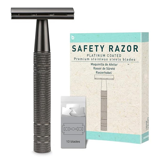 Matte Gun Black Double Edge Safety Razor, Single Blade Razors for Men and Women, with 10 Stainless Steel Safety Razor Blades, Reusable, Eco-friendly, Smooth and Close Shaving, Plastic Free-VivaGrace Women