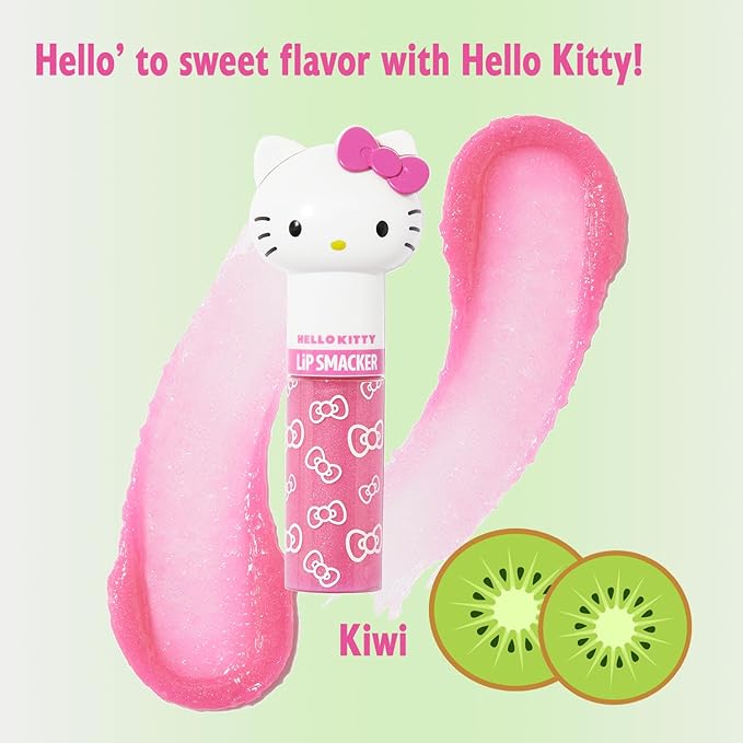 Lip Smacker Lippy Pals Swirls, Sanrio Hello Kitty, Flavored Moisturizing & Smoothing Soft Shine Lip Balm, Hydrating & Protecting Fun Tasty Glossy Finish , Cruelty-Free & Vegan - Kiwi-VivaGrace Women