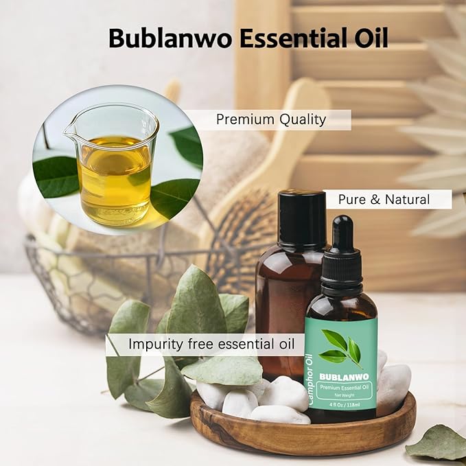 Organic Camphor Essential Oil for Damaged Hair Water Toner Spray for Face Skin Care Soaps Skin Hydration Bath Facial Mist Toner 118 ml-VivaGrace Women