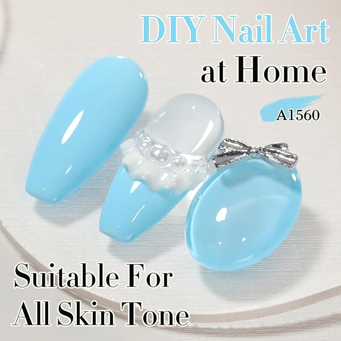 Double Rhythm 0.50 OZ Gel Polish Hema Free Same Color Same Bottle Golden Round Translucent Neutral Natural Milky 15 ML Jelly UV Polish Art DIY at Home (Pastel Blue-C1560)