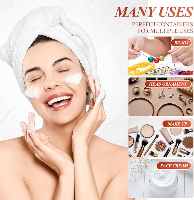 SATINIOR 24 Pieces Empty Clear Plastic Jars with Lids Round Storage Containers Wide-Mouth for Beauty Product Cosmetic Cream Lotion Liquid Butter Craft and Food (White Lid, 1 oz)-VivaGrace Women