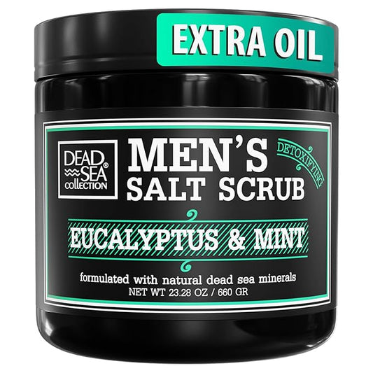 Salt Body Scrub Eucalyptus & Mint For Men– Moisturizes, Exfoliates & Nourishes Skin – Cleanses & Detoxifies with Dead Sea Minerals – Dead Sea Collection - 23.28 OZ-VivaGrace Women