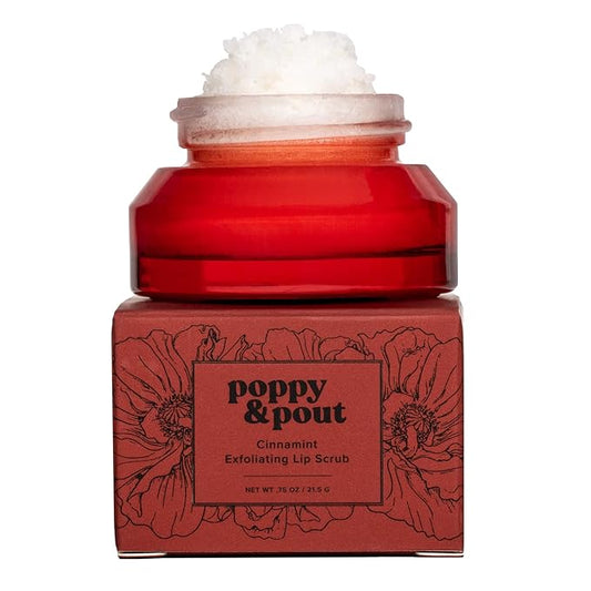 Poppy & Pout Natural Lip Scrub, Moisturizing Sugar Scrub for Dry Lips, Lip Scrubber Exfoliator with Essential Oils Smooths and Hydrates Lips, In Recyclable Glass Jars, Cruelty Free - Cinnamint-VivaGrace Women