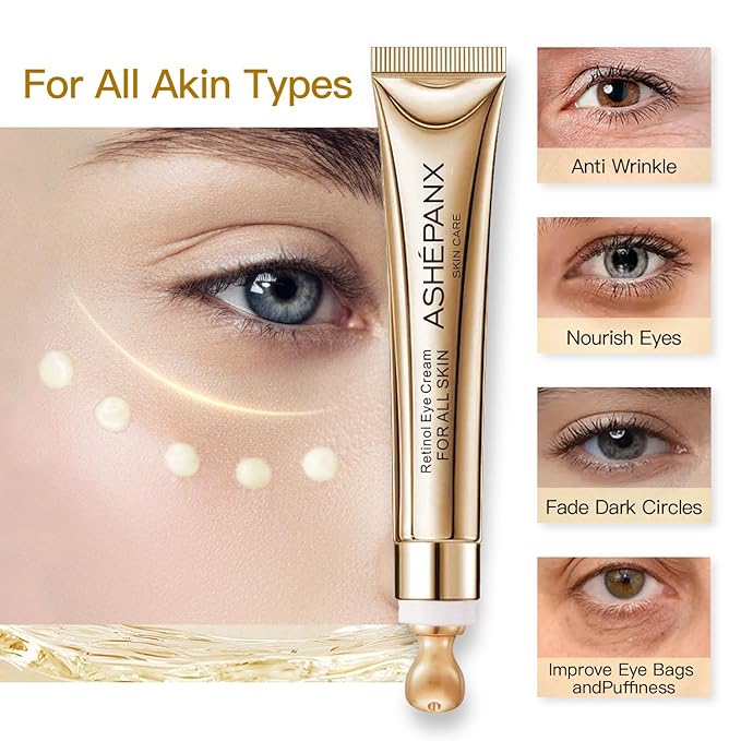 Retinol Eye Cream, Caffeine Eye Cream, Anti Aging Eye Cream for Dark Circles Puffiness Under Eye Bags and Wrinkles, Retinol Eye Cream with Caffeine and Collagen to Smooth Fine Lines and Hydrate Eye Area 20g-VivaGrace Women