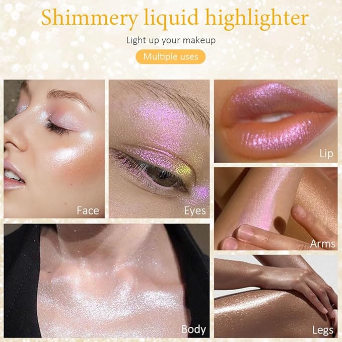 evpct Light Liquid Face Highlighter Makeup Waterproof Long Lasting Pearl White & Mermaid Pink Glimmer Glow Sparkly Glitter Body Shimmer Oil Luminizer Stick Highlight Illuminator for Face Cheek Eyes-VivaGrace Women