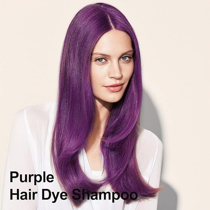 Purple Hair Dye Shampoo 3 in 1 for Vibrant Hair Color, Long-lasting & Natual Hair Color Shampoo, Herbal Ingredients Natural Shampoo Hair Dye Effect in Minutes, Gifts for Men Women 500ml-VivaGrace Women