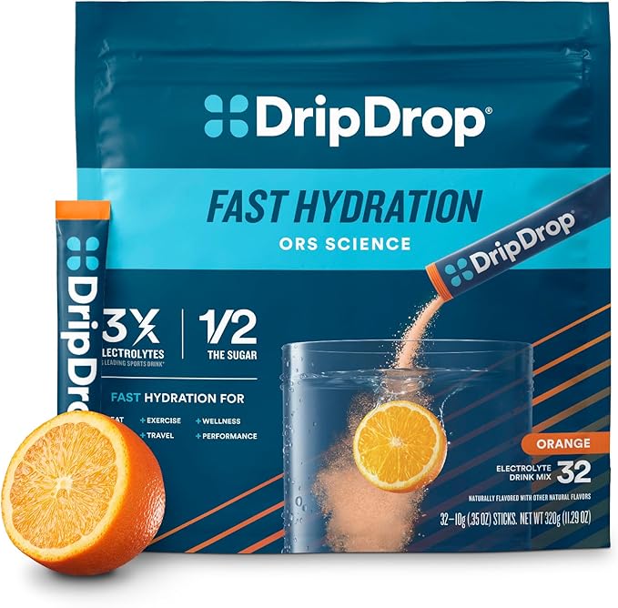 DripDrop Hydration Packets - Orange - Single Serve Electrolytes Powder Drink Mix - Non-GMO, Gluten Free, Vegan - 32 Sticks-VivaGrace Women